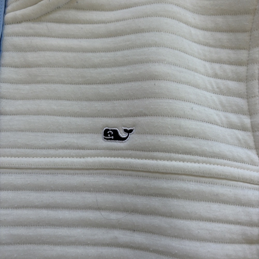 Vineyard Vines Women's Cream Quilted Pullover with Light Blue Trim - Picture 2 of 7